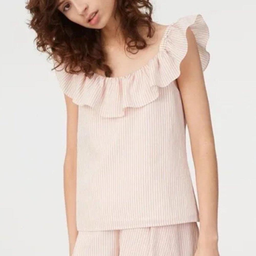 Club Monaco Asmund Striped Ruffle Top NWT Sz L
